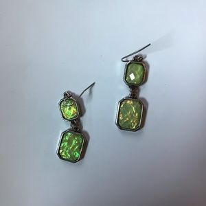 Green Opalescent and Silver Earrings